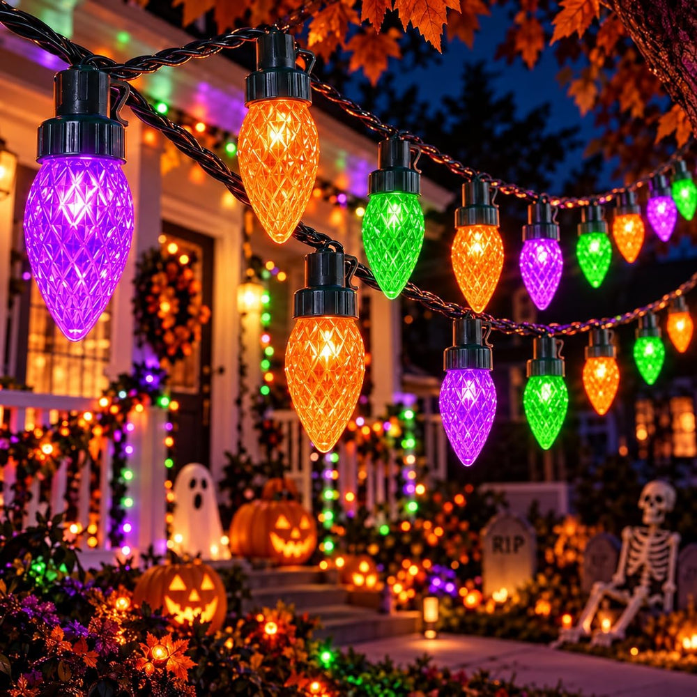 Connectable 2PK C9 Orange Purple Green Halloween Lights Plug in 86FT 100LED
