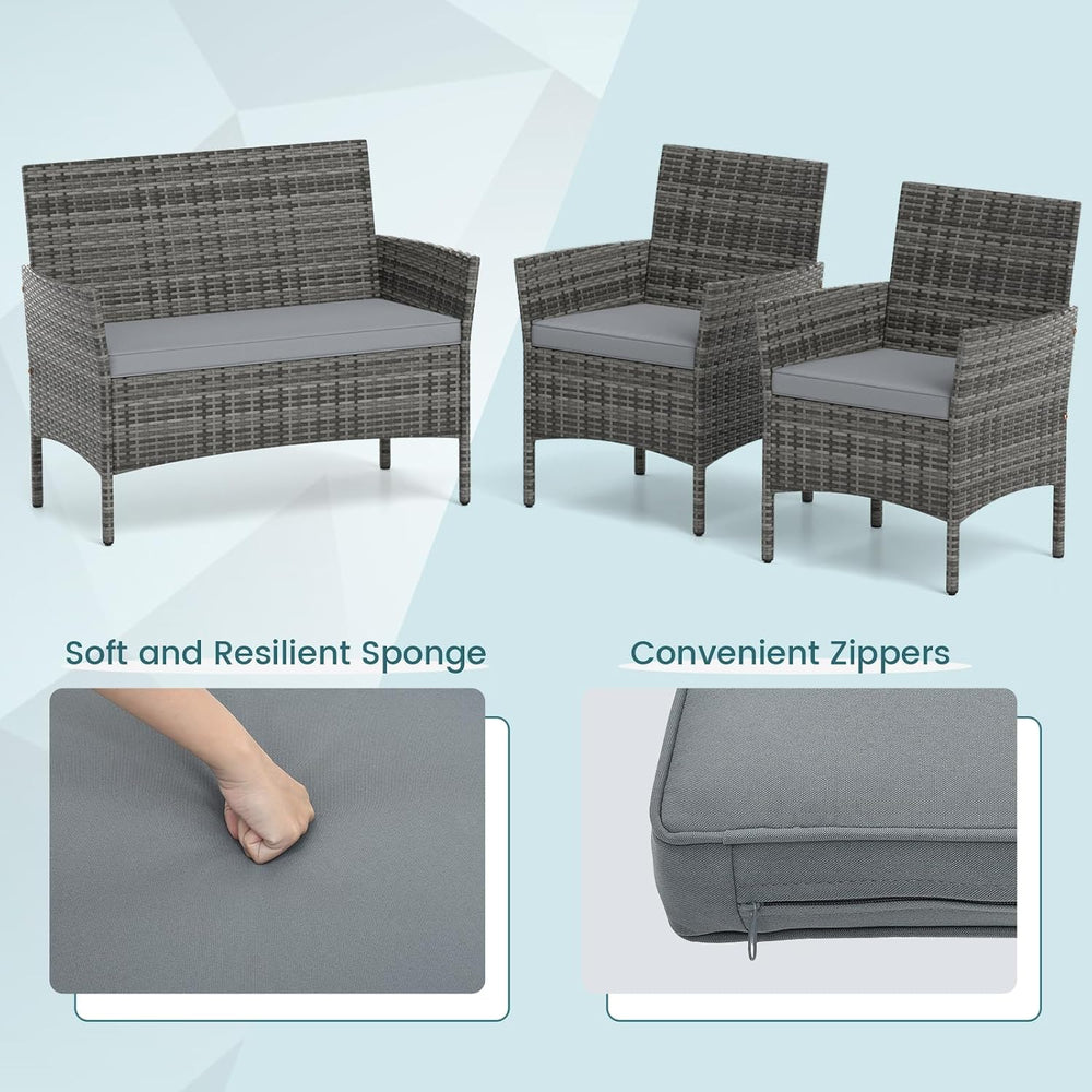 RELAX4LIFE 4-Piece Patio Furniture Set - Rattan Outdoor Conversation Bistro S...