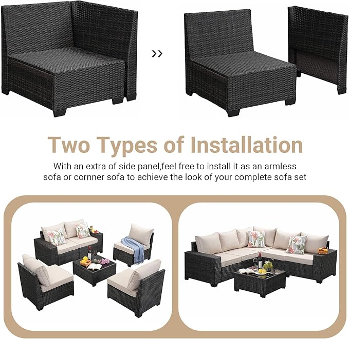 Jing's Villa 8-Piece Patio Furniture Set, All-Weather Outdoor Wicker Sect...