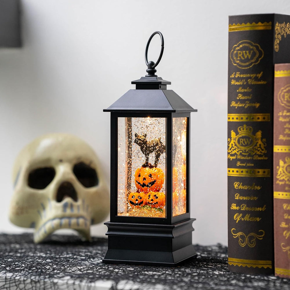 Halloween Snow Globe Lantern Water Glittering Spooky Witch' s Black Cat i...