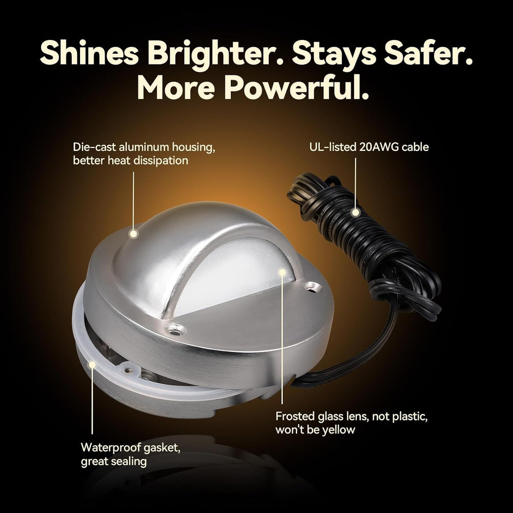 LEONLITE 6-Pack 5CCT 3.74inch Low Voltage LED Deck Lights, Satin Nickel
