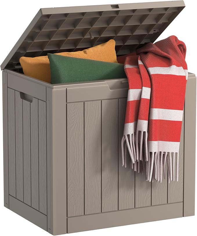EasyUp 35 Gallon Resin Deck Box Waterproof, UV Resistant Outdoor Storage Box ...