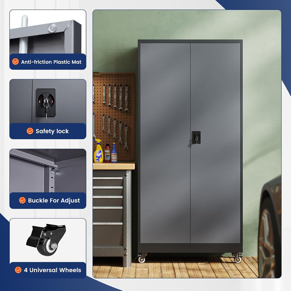 Yizosh Metal Garage Storage Cabinet with Locking Doors and Adjustable Shelves...