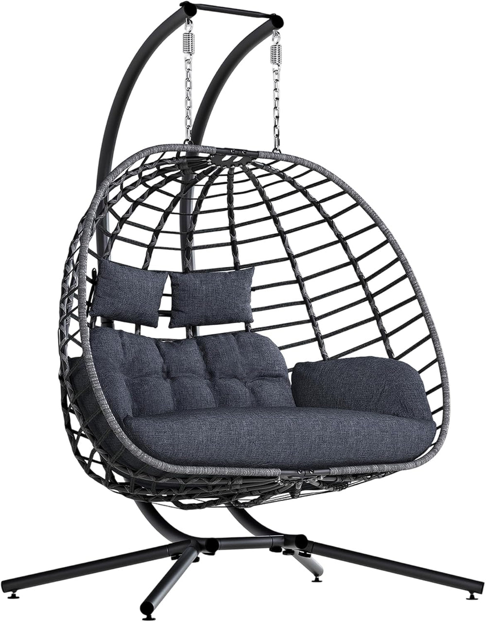 SWITTE Double Egg Chair Outdoor with Stand, Patio Hanging Swing, Grey