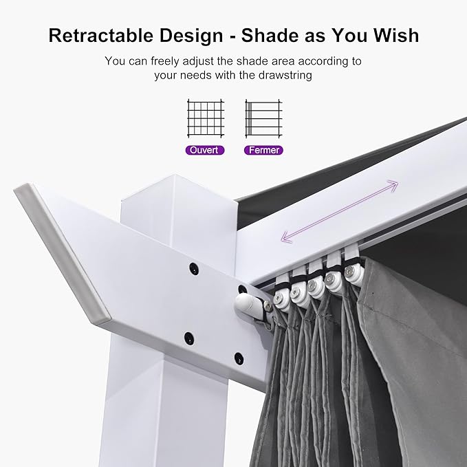 PURPLE LEAF 10' x 13' Outdoor Retractable Pergola with Light Aluminum...