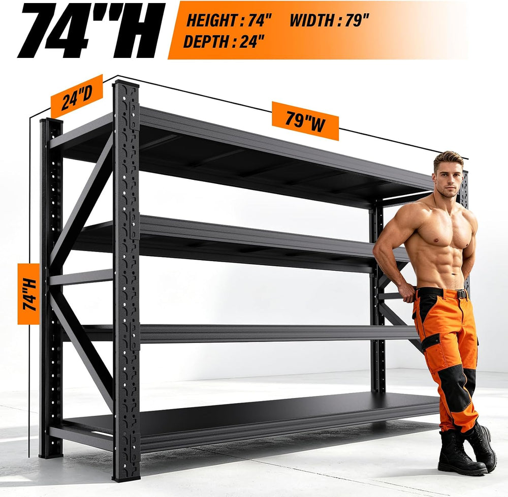 79" W Garage Shelving Heavy Duty Metal Storage Shelves, 4-Tier Garage St...