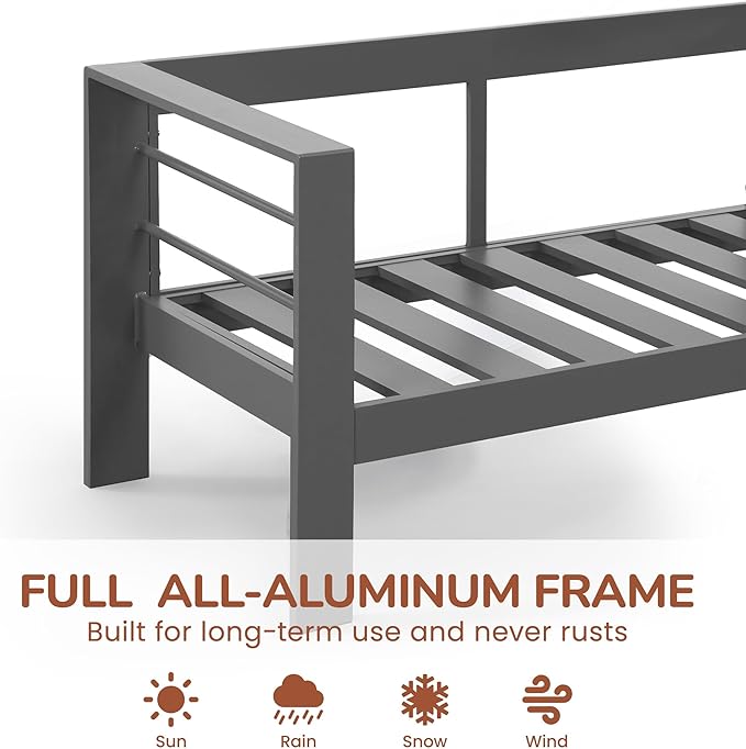 Solaste Outdoor Couch Aluminum Patio Furniture Sofa, 3-Seat All-Weather Metal...
