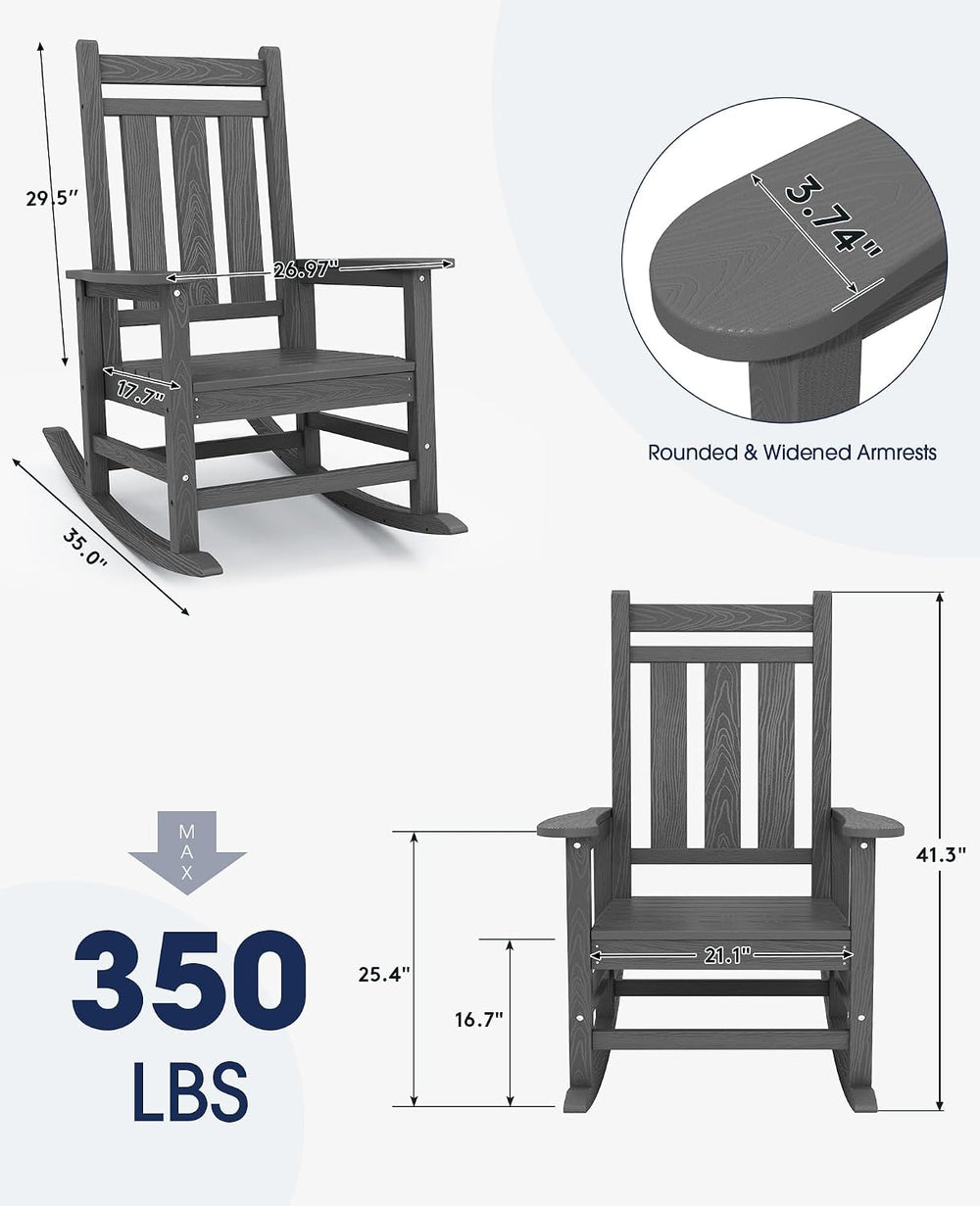 Oversized Outdoor Rocking Chair, HDPE Patio Rockers, Gray