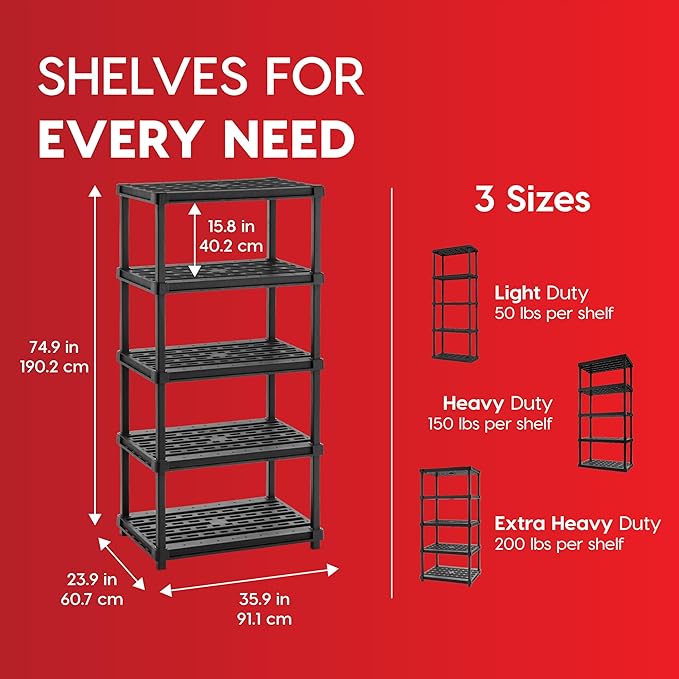 IRIS USA 5-Shelf Extra Heavy Duty Deep Plastic Storage Shelves, 1000lb Capaci...