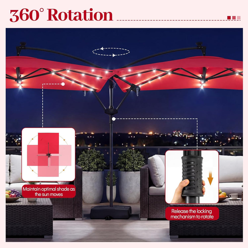 Tangkula 8x8 FT Solar Patio Umbrella with Base Included, Square Offset Cantil...