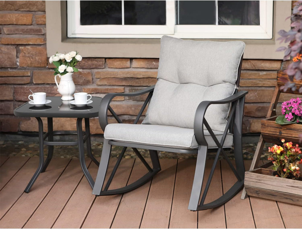 COSIEST 3 Piece Bistro Set Patio Rocking Chairs Outdoor Furniture w Warm Gray...