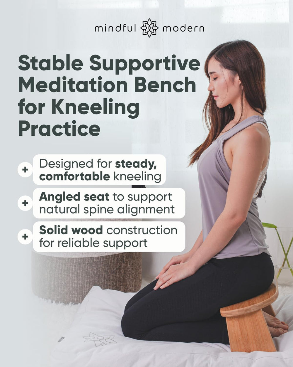 Folding Meditation Bench - Bamboo Kneeling Stool with Locking Magnetic Hinges...