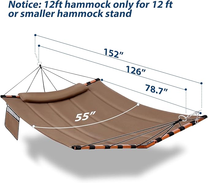 TegerDeger 12FT 2 Person Hammock Large Hammock 450LB Capacity with V Shaped H...