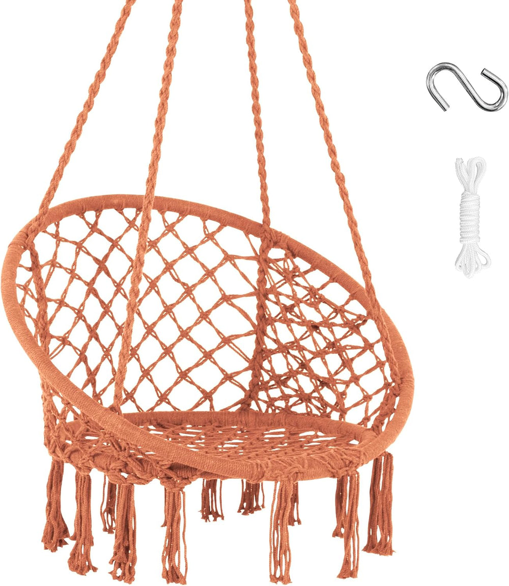 Rope Hammock Chair, Outdoor Hanging Swing Chair for Bedroom, Brown