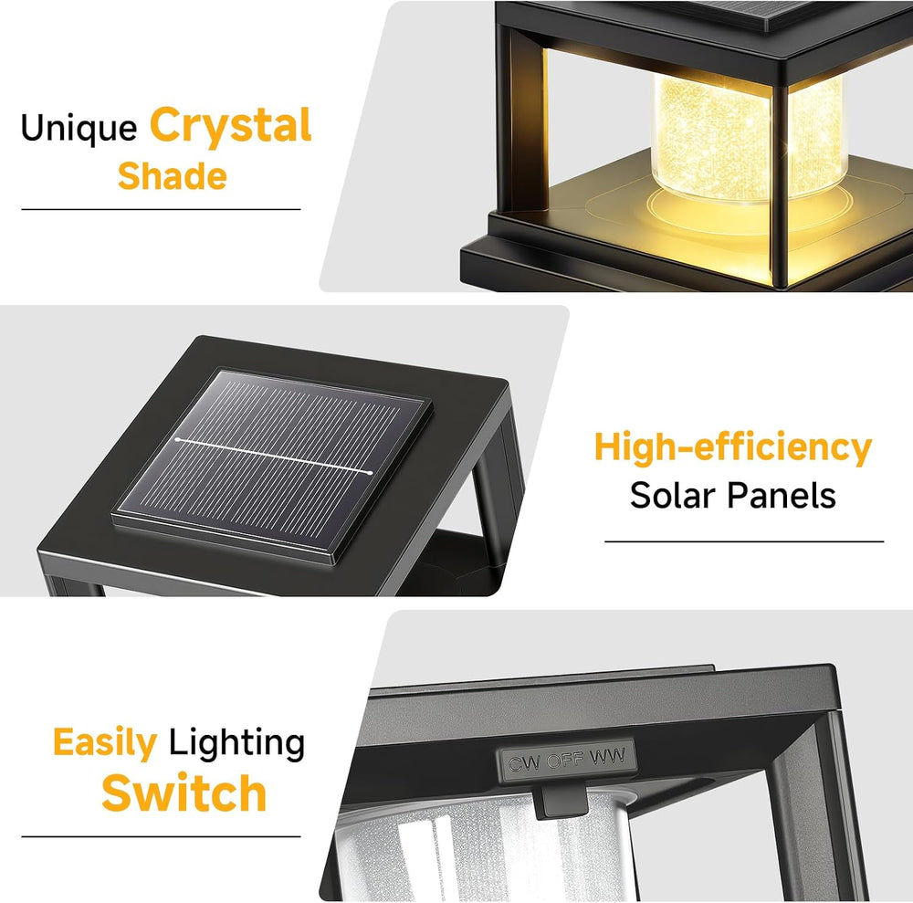 FOLKSMATE Solar Fence Post Cap Lights 12 Pack Outdoor Waterproof Black