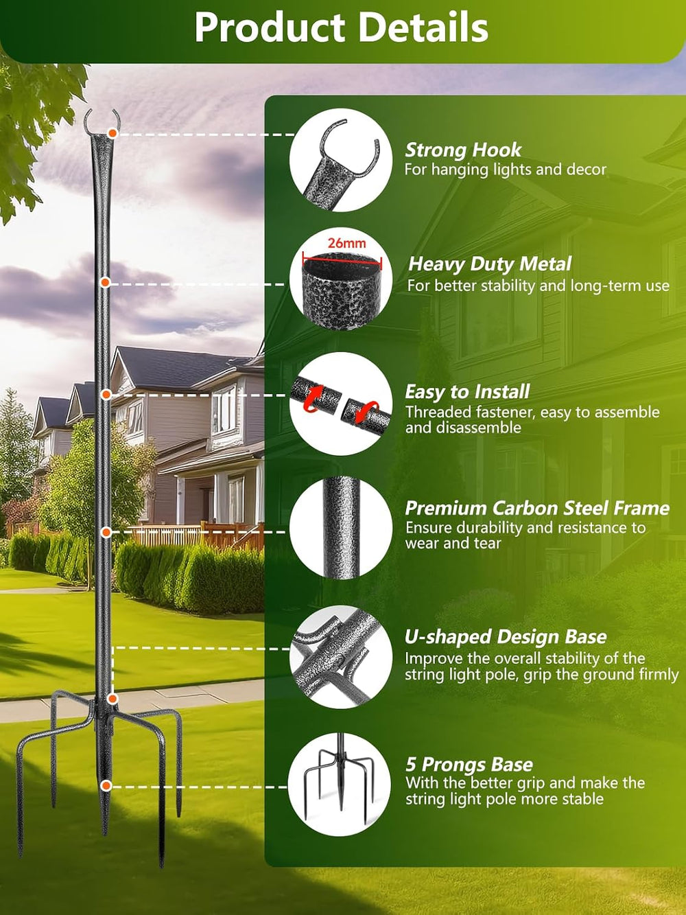 String Light Poles for Outside, 4 Pack 10 ft Frosted Silver Poles