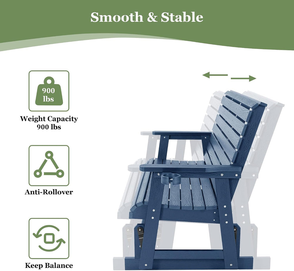 HIPS Patio Glider with Cup Holders, Durable Poly Lumber Material, All-Weather...