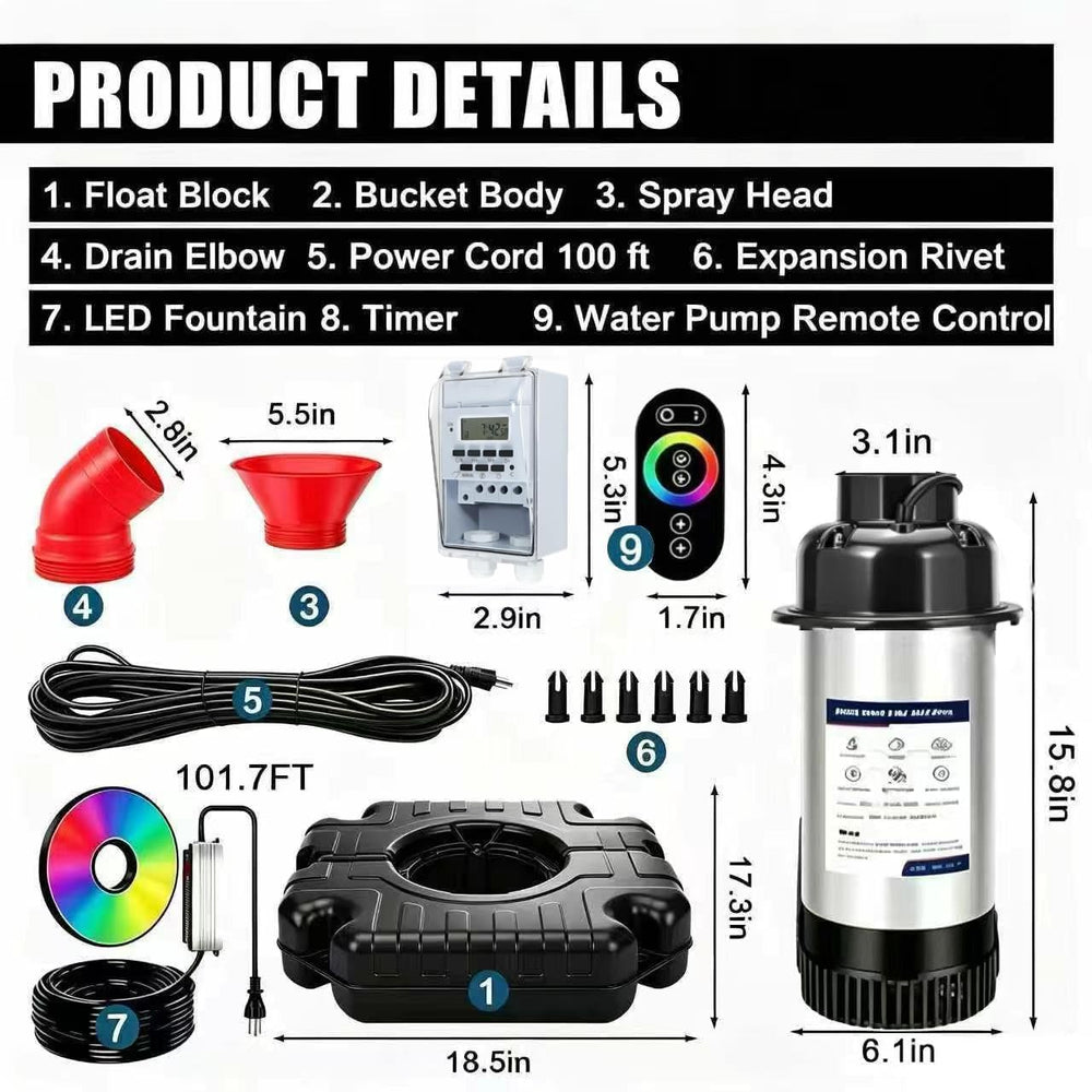 Pond Fountain Aerator,Pond Aerator,with Dynamic LED RGB Lighting Adjustable M...