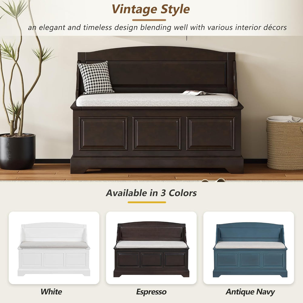 LUMISOL Farmhouse Storage Bench, Entryway Shoe Bench with Cushion and Hidden ...