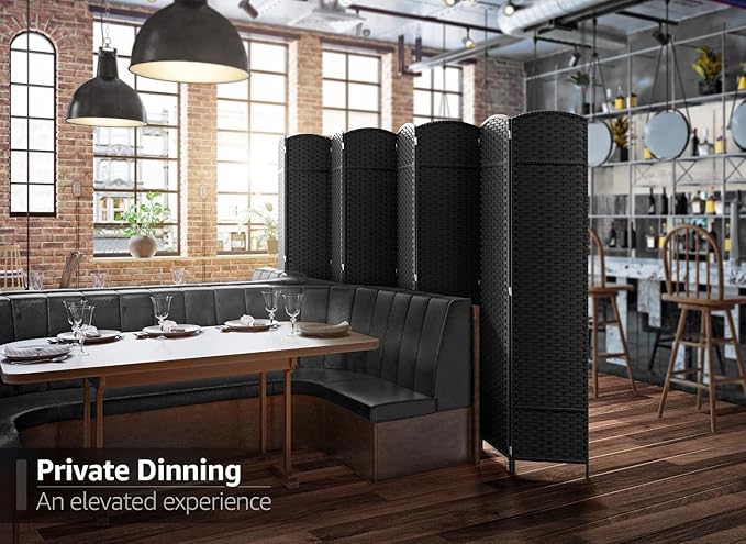 Sorbus 8-Panel Black Room Divider with Double Hinged Panels, 6 ft Tall Foldin...