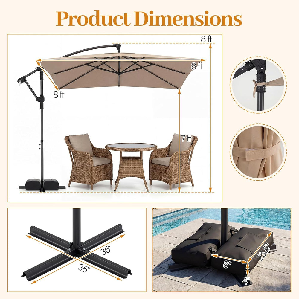 Tangkula 8x8 FT Patio Umbrella with Base Included, Square Offset Cantilever O...