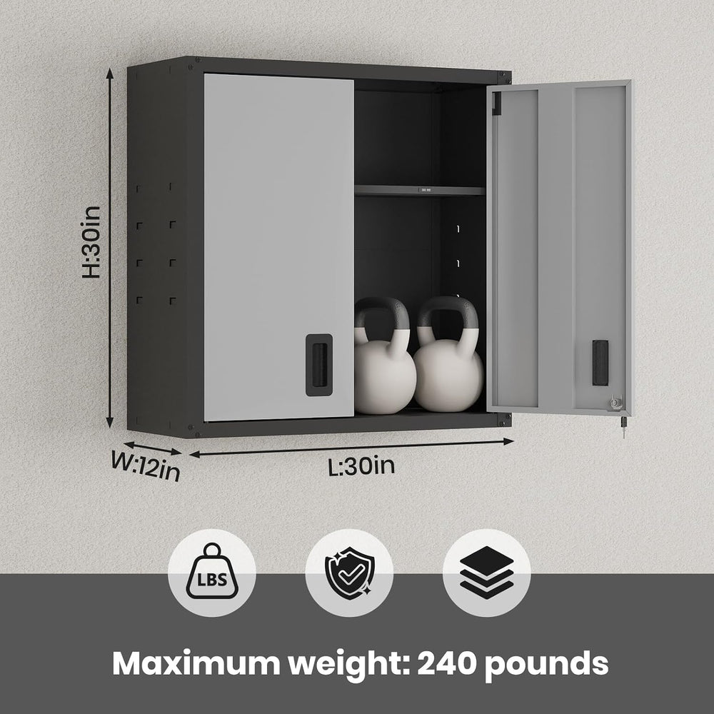 30 Inch Metal Wall Cabinet, Metal Wall Cabinet for Garage, 2pcs,Grey