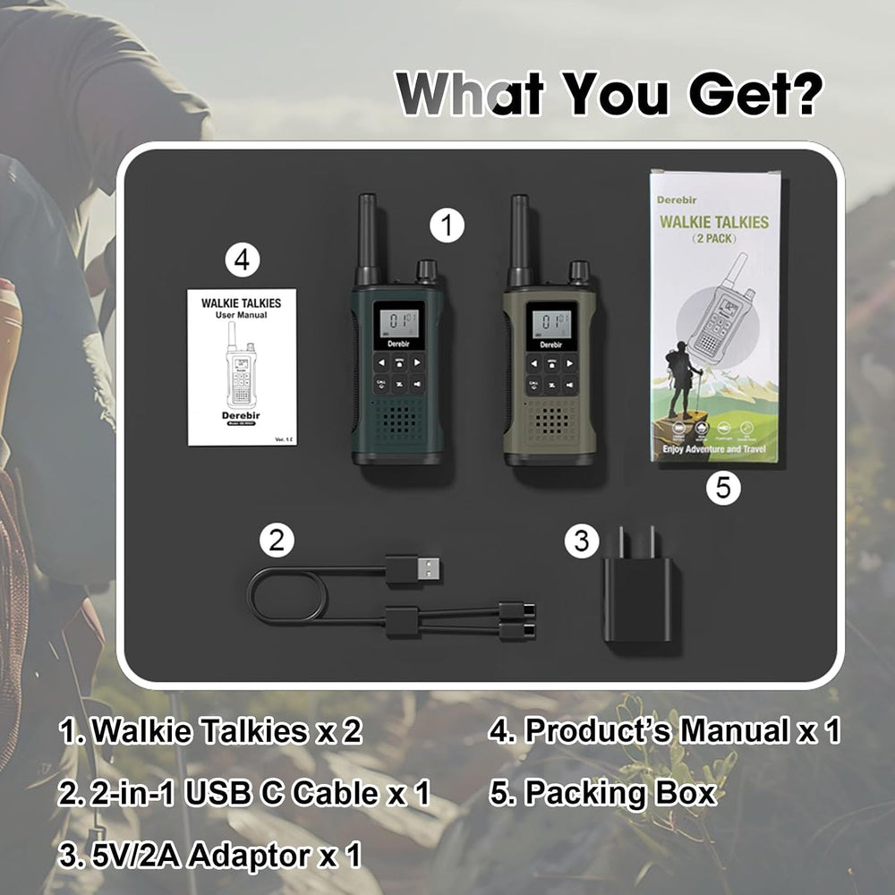 Walkie Talkies for Adults Rechargeable-2 Pack (Khaki & Dark Green)