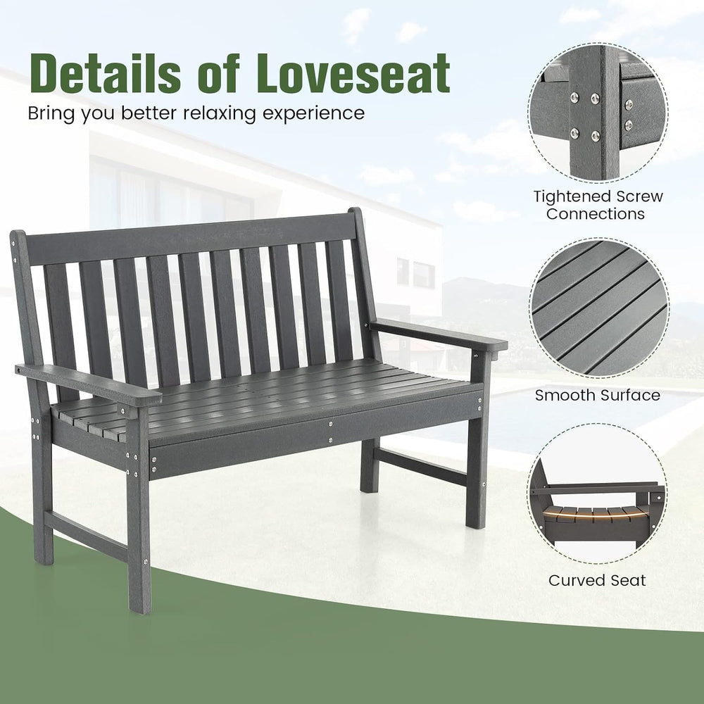 Tangkula HDPE Outdoor Garden Bench with Backrest, 2-Person All-Weather Patio ...