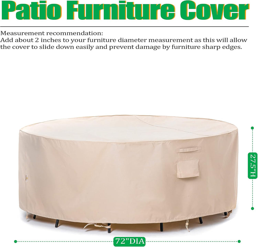 F&J Outdoors Round Patio Furniture Covers, Beige, 72"Dia x 27.5"H