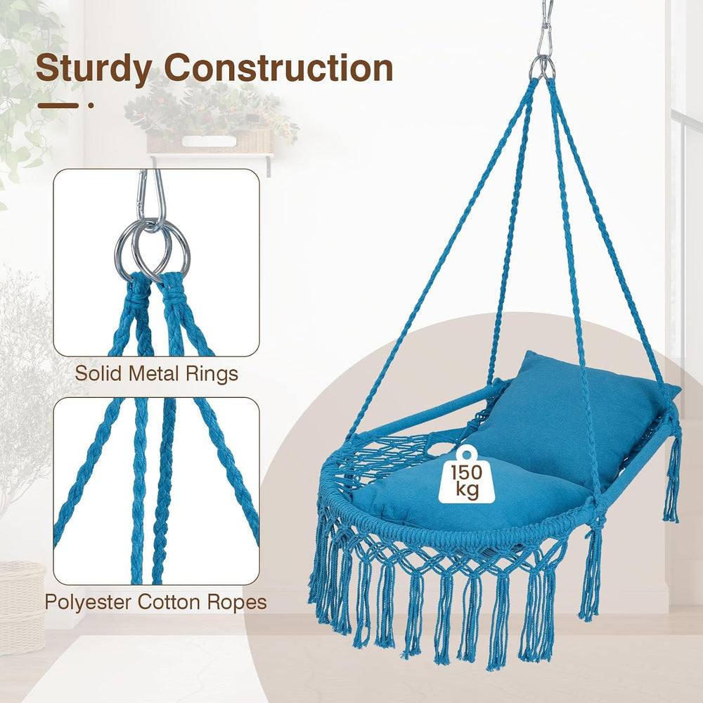 Happygrill Macrame Swing Chair with 2 Removable Cushions