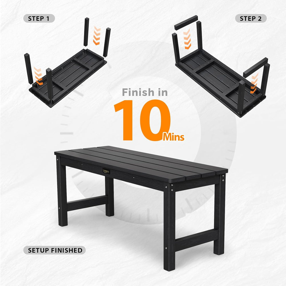 VINGLI 40in Outdoor HDPE Bench, Weatherproof Porch Bench with Wood Grain Text...
