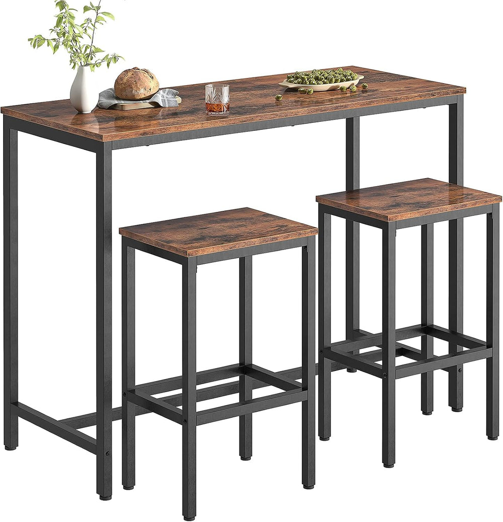 HOOBRO Bar Table and Chairs Set, 47.2” Rectangular Pub Table with 2 Stools fo...