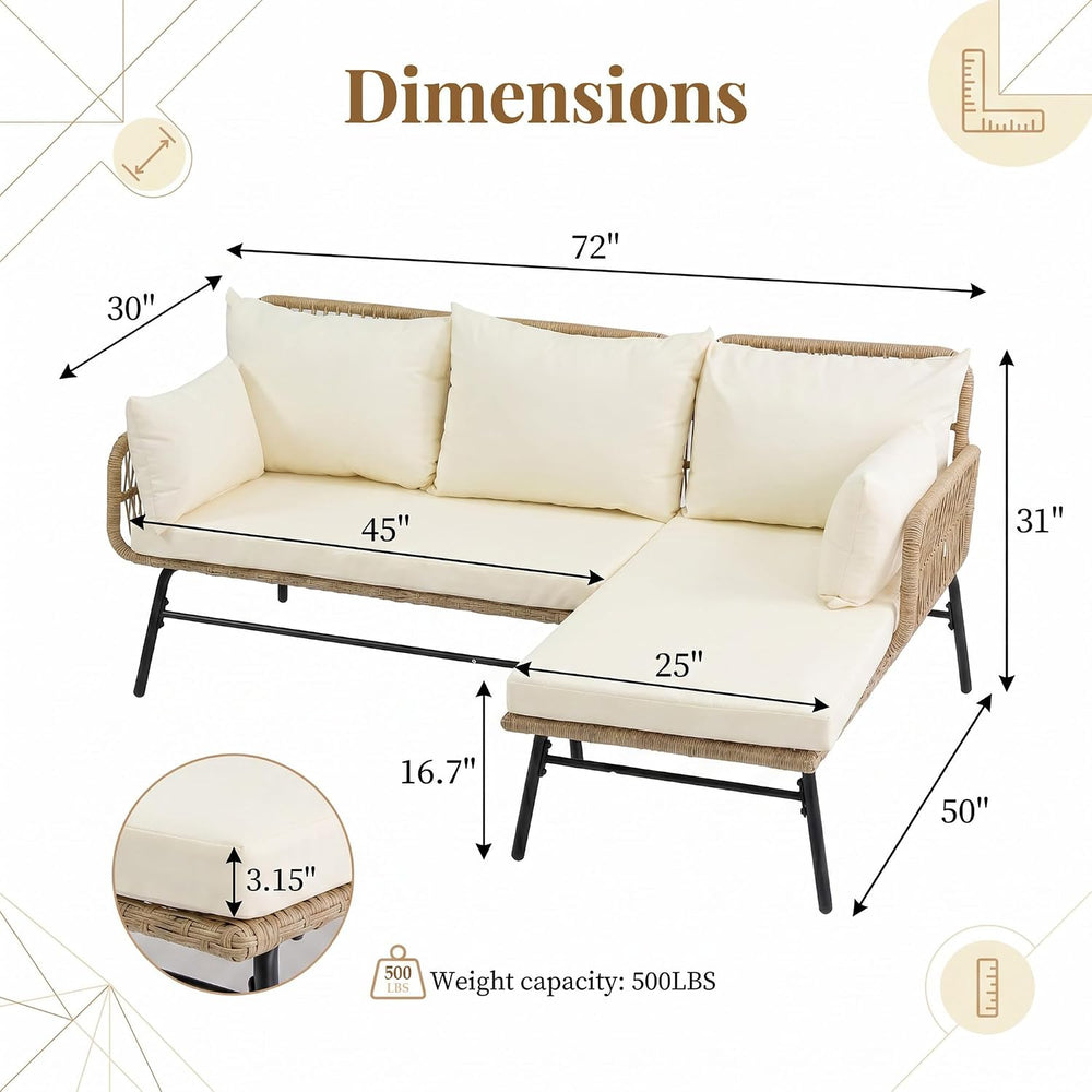 NICESOUL Boho L-Shaped Outdoor Patio Furniture Set with Comfy 3" Thicken...
