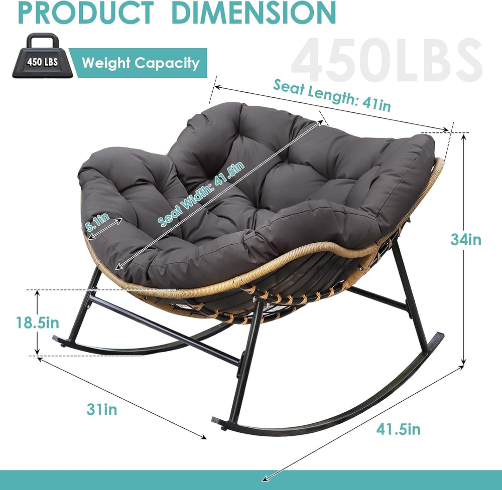 RADIATA Outdoor Papasan Rocking Chair, Oversized Patio Rocking Egg Chair | 45...