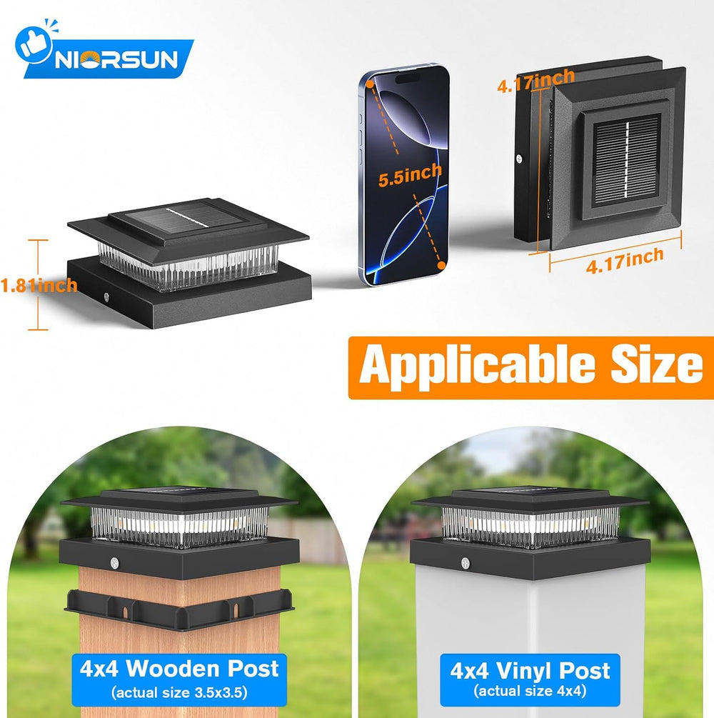 NIORSUN 4x4 Post Solar Lights Color Changing,Solar Post Light, 6 Pack Black