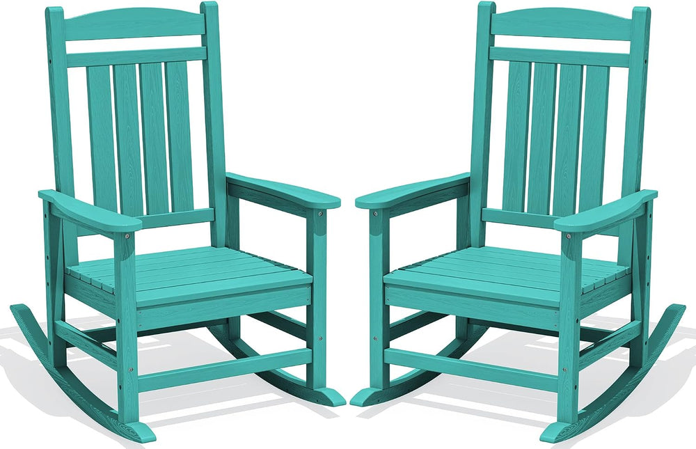 KINGYES Oversized Outdoor Rocking Chairs Set of 2, HDPE Porch Rocker, Aruba