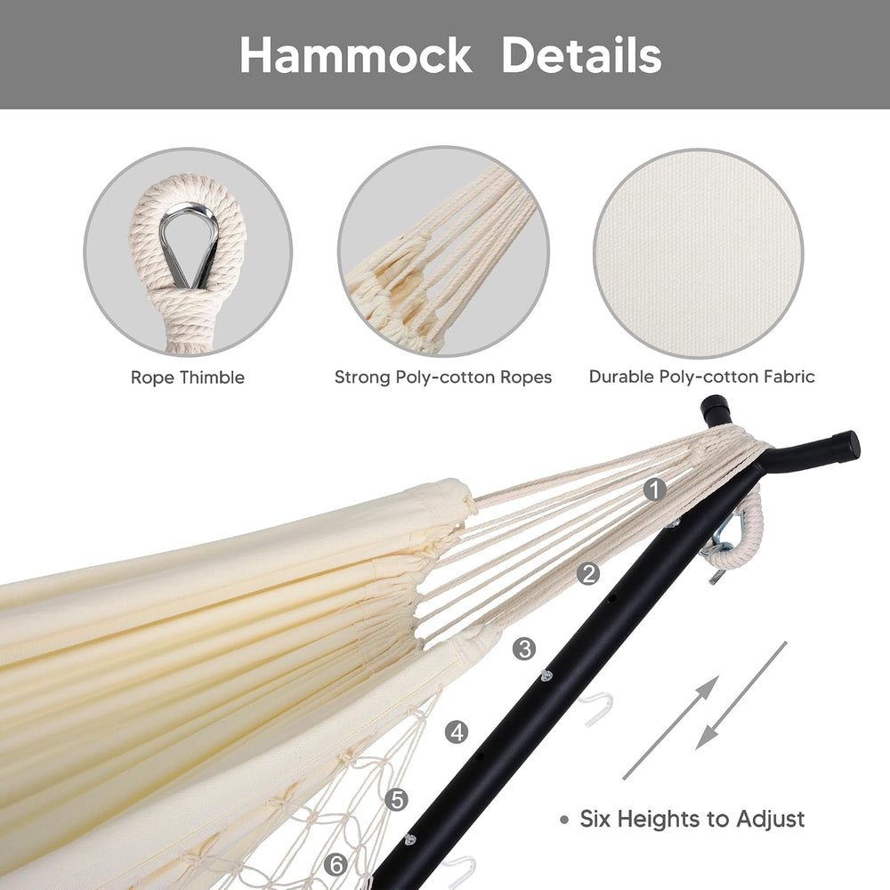 2-in-1 Convertible Portable Hammock with Stand, Natural Tassel