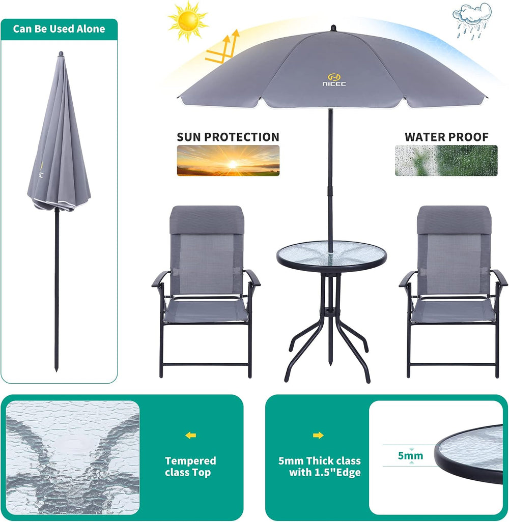 Nice C 4 Piece Patio Furniture Set with Umbrella, Outdoor Dining Set (Grey)