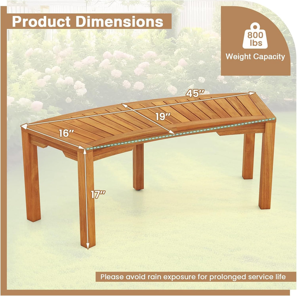 Moccha Outdoor Curved Bench, Acacia Wood Fire Pit Bench w/Slatted Seat, Loves...