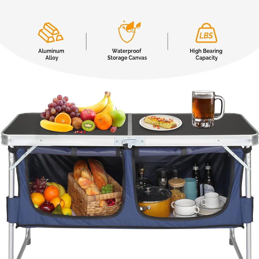 VINGLI 4 Ft Folding Table, Aluminum Camping Table, Picnic Table with Storage,...