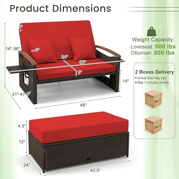 Tangkula Patio Rattan Daybed with 4-Level Adjustable Backrest, Outdoor Wicker...