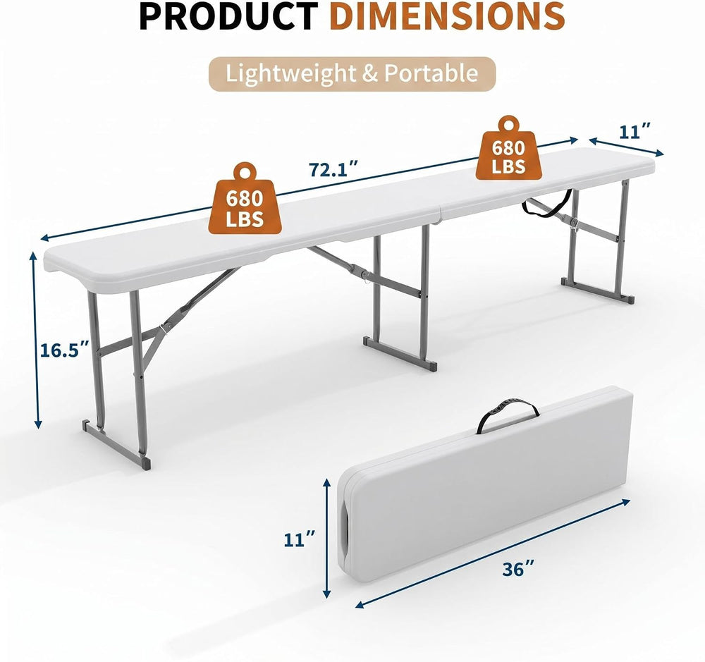 6FT Folding Bench, 2 Pack Fold-in-Half Portable Seating