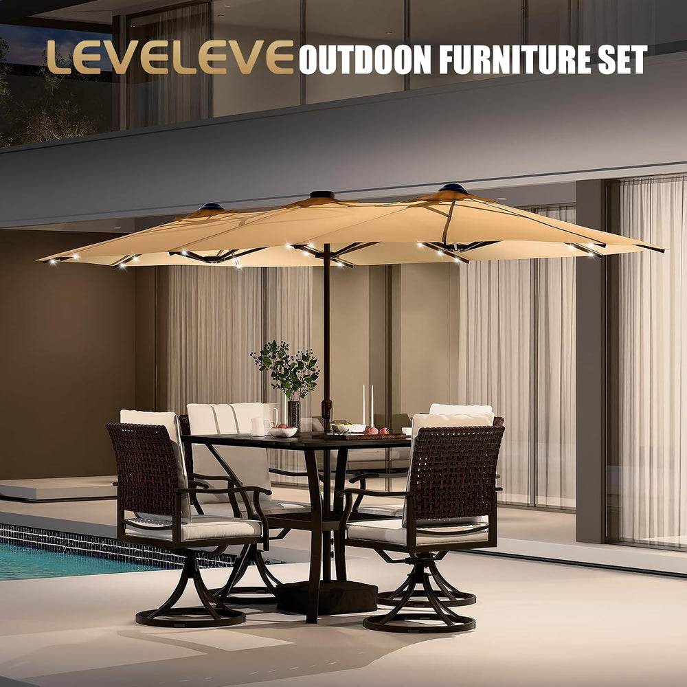 LEVELEVE 15FT Large Patio Patio Umbrella with Base & Solar LED Lights - D...