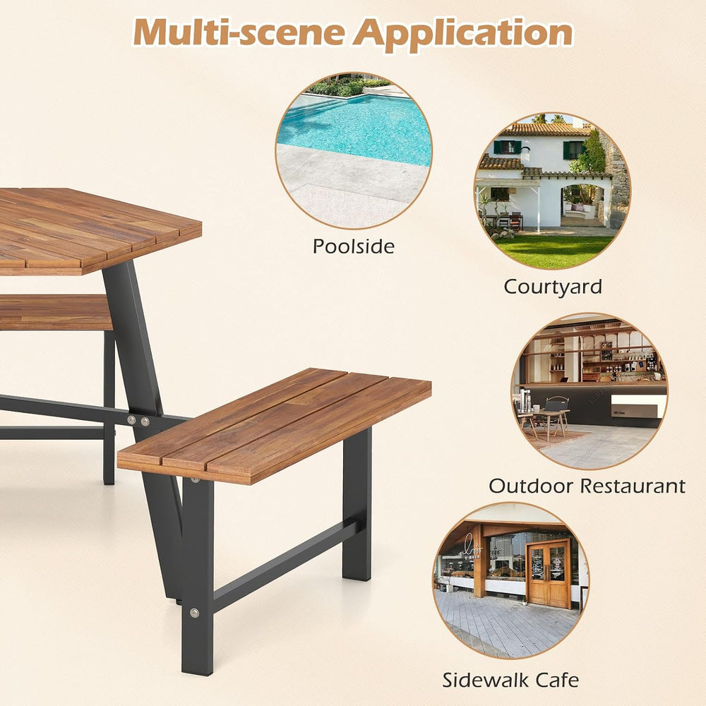 GIANTEX Picnic Table Bench Set for 6, Acacia Wood Outdoor Dining Table Set wi...