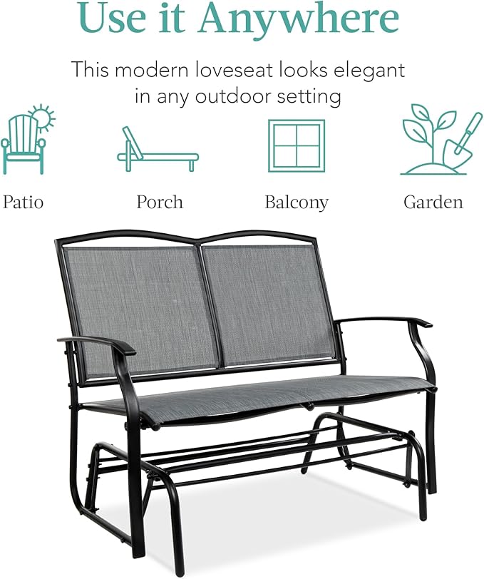 Best Choice Products 2-Person Outdoor Patio Swing Glider Steel Bench Loveseat...