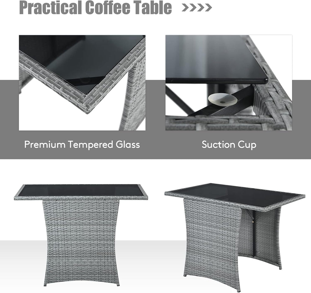 Tangkula 3 Pieces Patio Dining Set, Patiojoy Space-saving PE Rattan Bistro Se...