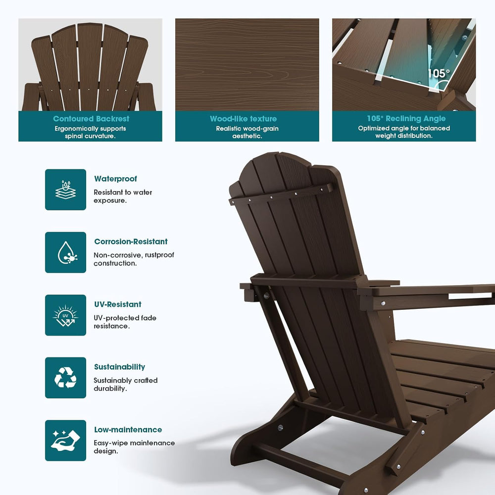 THOEOE Folding Adirondack Chair Set of 4, HDPE Fire Pit Chair Set of 4