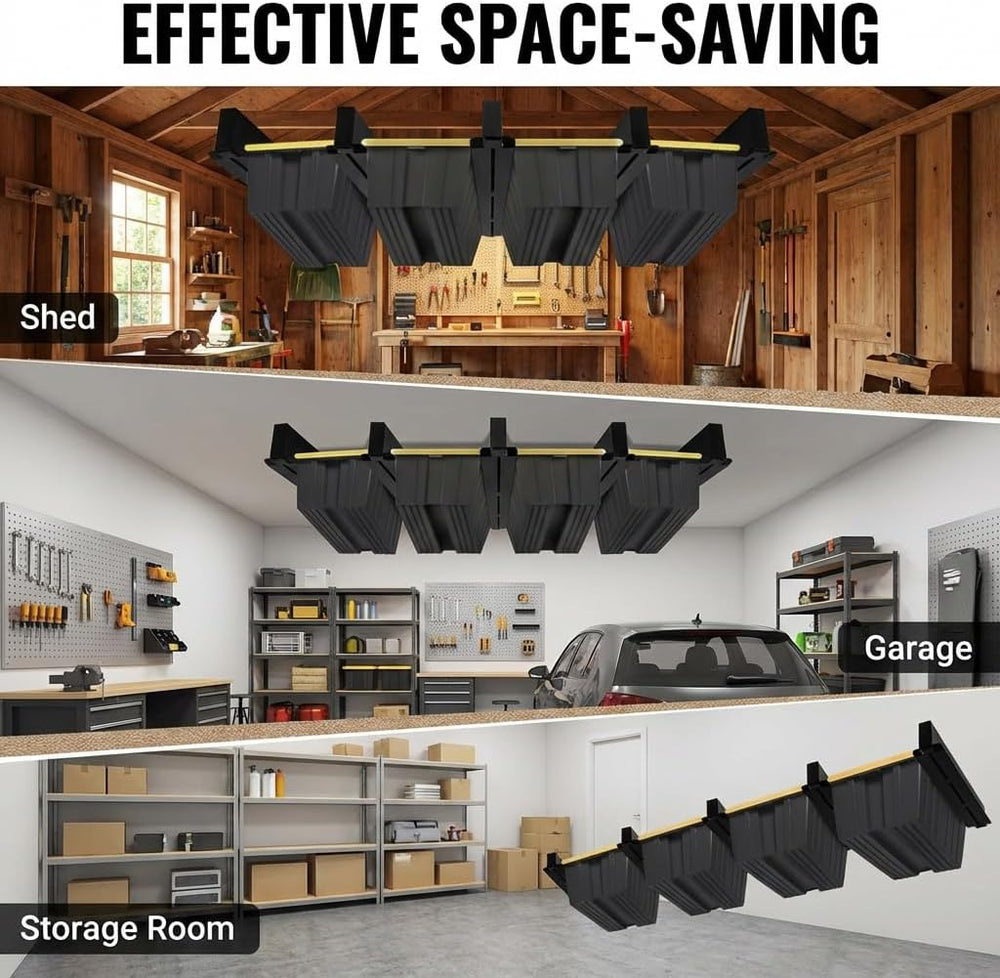 5-Pack Overhead Garage Storage Rack, Ceiling Mounted Tote Storage Rails