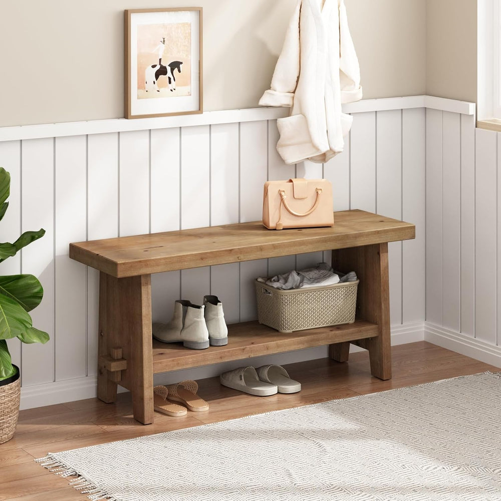Wood Entryway Bench - 39.4" Farmhouse Long Storage Bench, Indoor