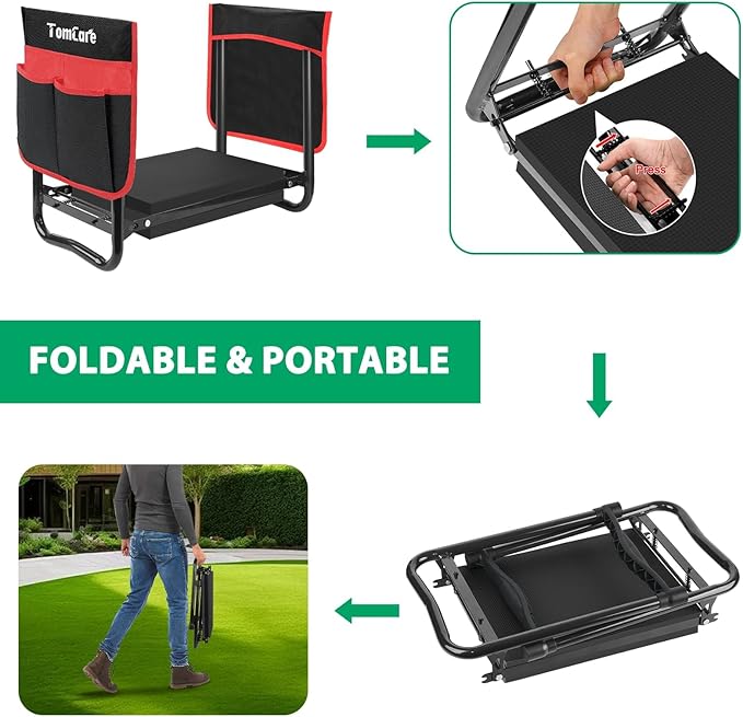 TomCare Garden Kneeler and Seat 10.64” Wider Larger Soft Kneeling Pad Garden ...